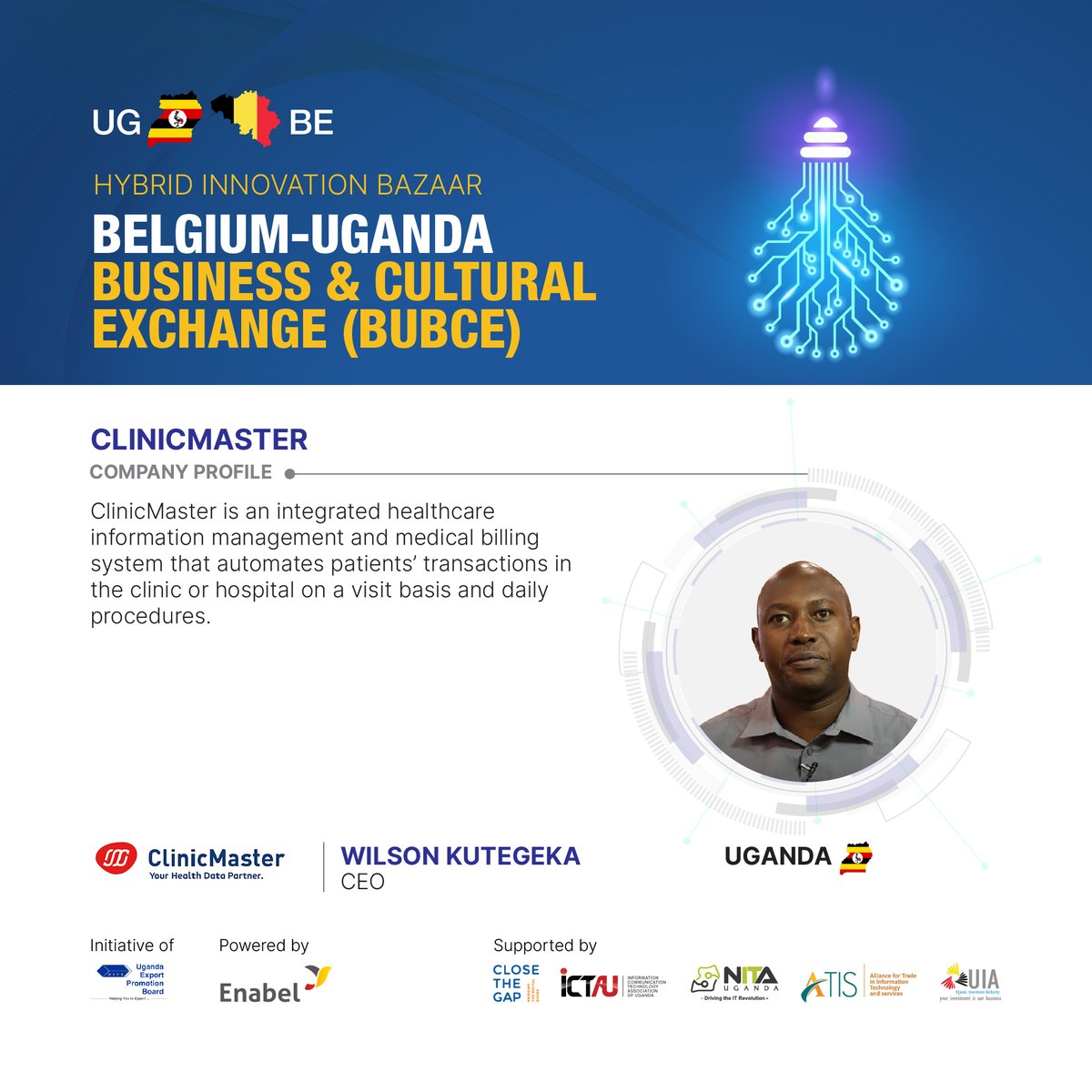 ugandaexports's tweet photo. Next up, we will hear from a Ugandan Company: ClinicMaster.
The company is an integrated healthcare information management billing system that eases patients' transactions.
Want to hear more from ClinicMaster? Tune in on Tuesday!
#TechPearl #BUBCE22 #UgBelExchange https://t.co/9N7XQUeat6