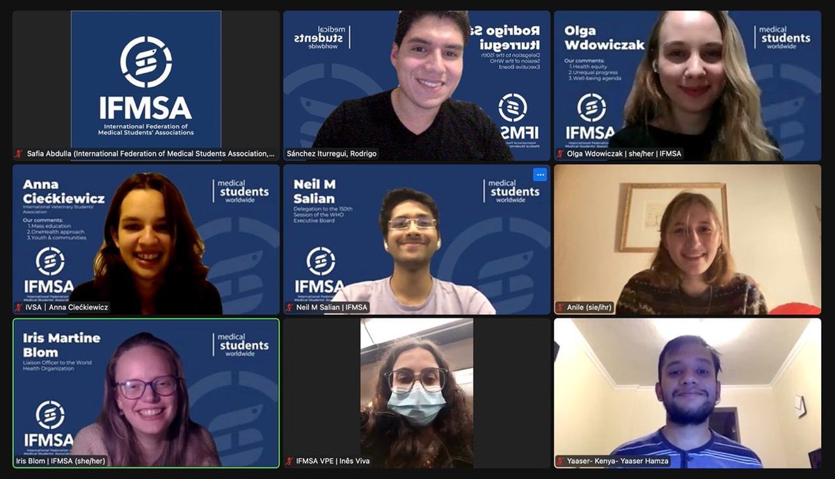 IFMSA's tweet photo. #Youth is present and engaged in @WHO #EB150
We met with @IPSForg, @WMAJDN and #YouthDelegates to discuss the outcomes of the EB sessions and inclusion of youth in the discussion. #MemberStates youth must be considered as a part of solution! https://t.co/DyarK7jmiJ
