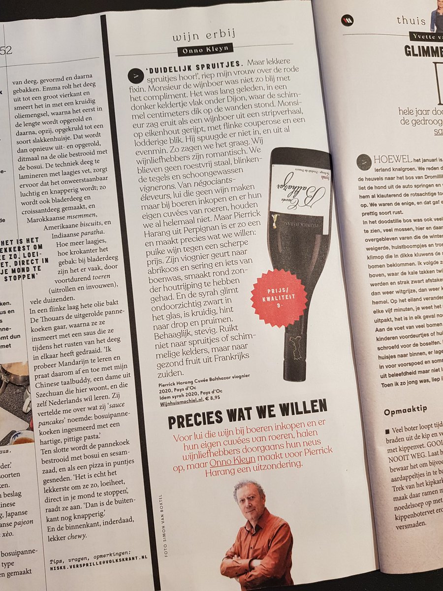 Trots! Onze wijn Cuvée Balthazar is door wijnkenner @onnokleyn geselecteerd in De @Volkskrant van vandaag! #syrah #viognier