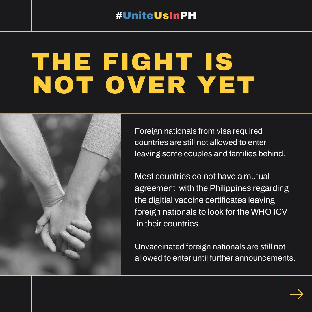 UniteUsInPH's tweet photo. Cheers to us, #UniteUsInPH family! 💖

Starting Feb. 10, 2022, fully vaccinated foreign nationals from non-visa required countries will be allowed to enter the Philippines. (1/5) https://t.co/y42JTYaOcc