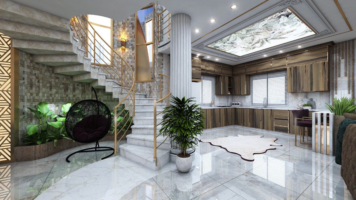 تصميم داخلي للمنزل ❤️
استخدام الدرج الدائري يستغل المساحة المستخدمة بكفاءة ما يظهر جمال التصميم 😉
الطلب على الخاص 💌
 #هدي_حسين #عبيد_الوسمي