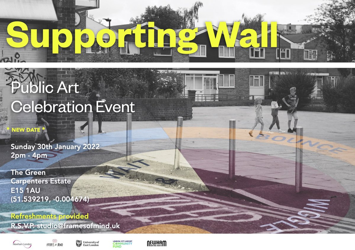 framesofminduk's tweet image. 😀Come on down to The Green, Carpenters Estate 2-4pm tomorrow for the unveiling of public art piece, Supporting Wall, made in collaboration with Carpenters Community. Music requests, refreshments and art!! 🕺🏻🍰😀@NewhamLondon @UEL_News @NewhamHeritage