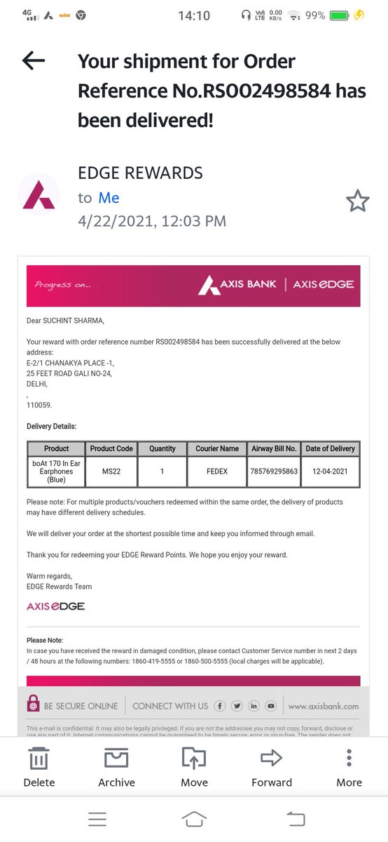 sharma_suchint's tweet image. @RockWithboAt @AxisBank I received boAt with AxisBank Reward Points on 042221. 1 ear has stopped functioning. Your website is not accepting this Model and IVR disconnected "Have you submitted the complaint? and sms'd the same link. #ZeroQuality #zerocustomerservice #Boatsucks