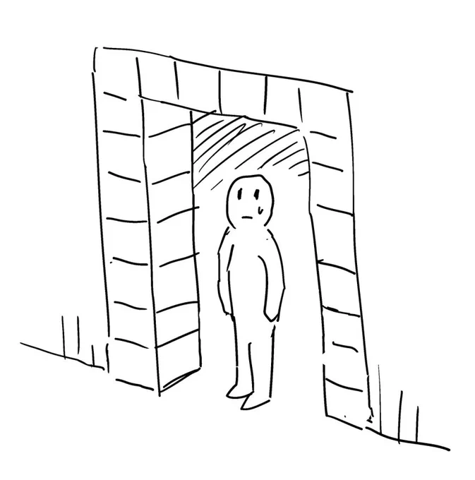 気持ち悪いと言えば、なんかの異世界モノのアニメでこんな構造の戸口が描かれてて、ヒイッってなったなあw
魔法の力で支えてるのかな…?😅
作画はラクそうだけど、中世っぽい情緒を出したければがんばってアーチを描いて欲しい… 