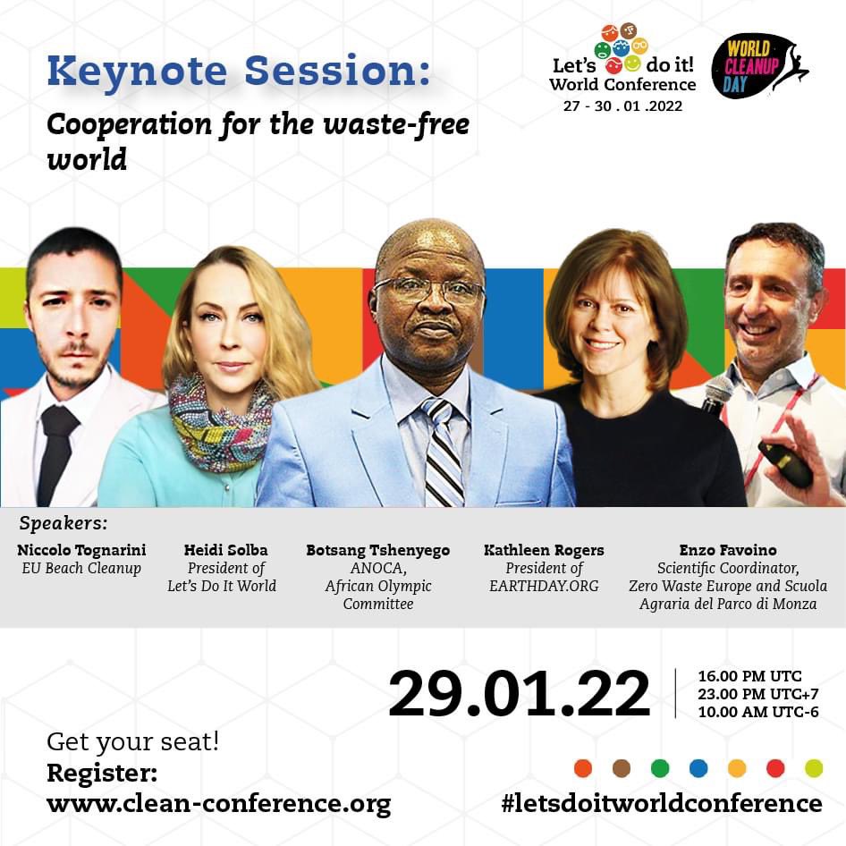 Happy Saturday, everyone! Let's Do It World Conference is kicking off another full day of amazing speakers from across the globe. 
Join our discussions with these amazing speakers and be a part of the change to create a waste-free world.
Join here 👇🏾
clean-conference.org