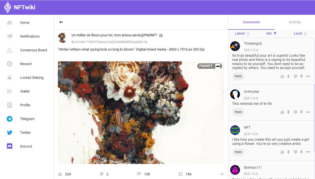 ShirleyNFT's tweet photo. @Thami_Ouafssou @withFND Your NFTs are attracting high attention on NFTwiki, jump in and read others comments on your great works and claim your $NFTK  #Airdrop with ZERO gas. 

$NFTK token is rewarded simply based on the consensus of your works.

Visit https://t.co/uogFhUr4L0 and grab $NFTK now https://t.co/j3syLu41xa
