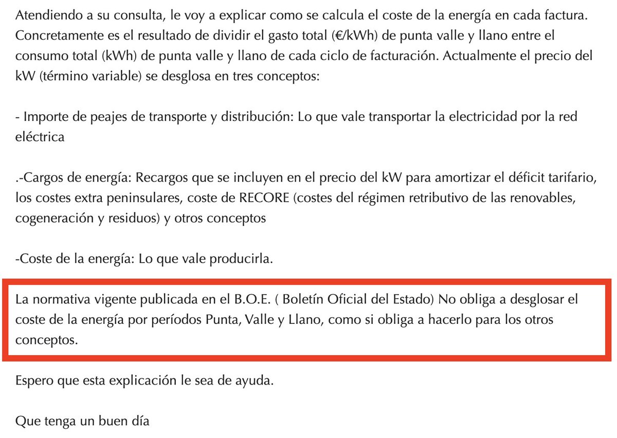 Entiendo que la luz se haya disparado, lo que no entiendo es que desde el Gob en verano digan que hay 3 franjas horarias, meses despues (en TUR) pidas que te desglosen el misterioso concepto único "coste de la energía" (más del 80% factura) y