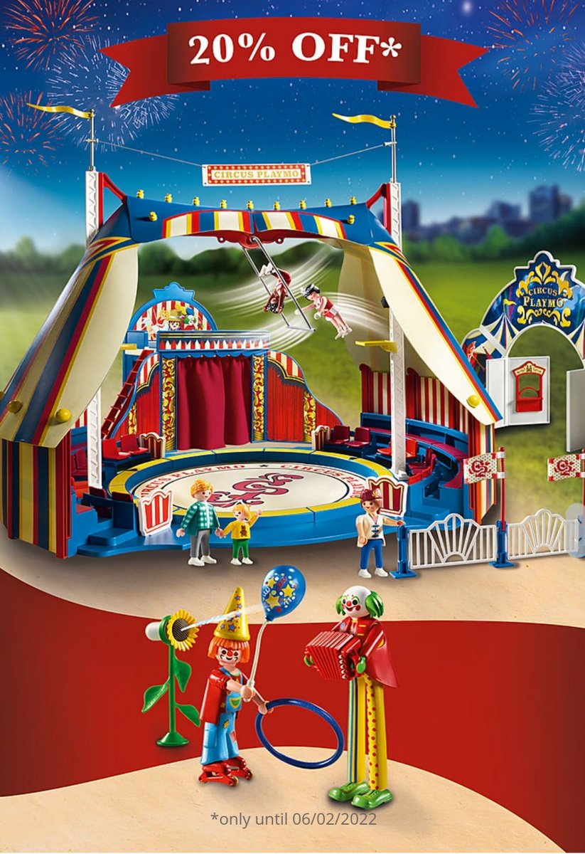 Roll up, roll up! 🎪

For a limited time there is 20% off the #Playmobil Circus 🤡 range.

For more fun at the fair visit: bit.ly/PlaymobilCircus 👈🎈