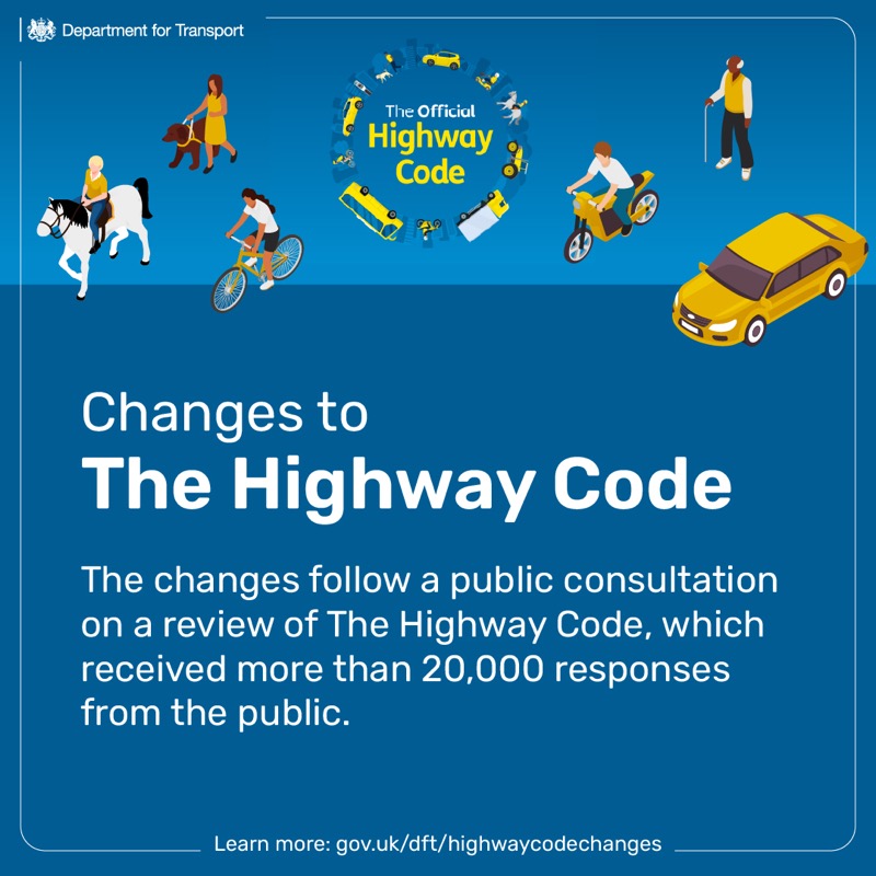 transportgovuk's tweet photo. The #HighwayCode changes come into effect today. ⚠️
 
The updates will continue to promote safety on the road and help pave the way to healthy, sustainable and active communities. 🚦
 
Learn more on the 50 rules that have been added or updated: https://t.co/n9OEs89n5a 📘