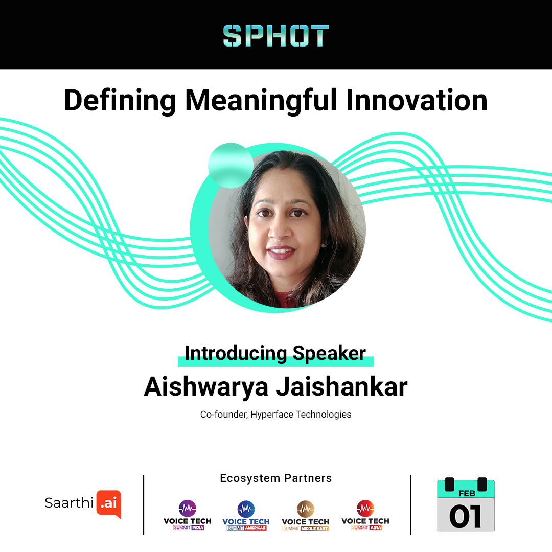 saarthi_ai's tweet photo. https://t.co/h8UDrVMbwu is pleased to introduce Aishwarya Jaishankar as a speaker for 'Sphot' - India's most prolific Voice AI event! 
Hear Aishwarya speak at Sphot! 

Register now at https://t.co/q6AxevxklC 

#Saarthiturns5 #Saarthi #Sphot #AI https://t.co/V75IqhNGnt
