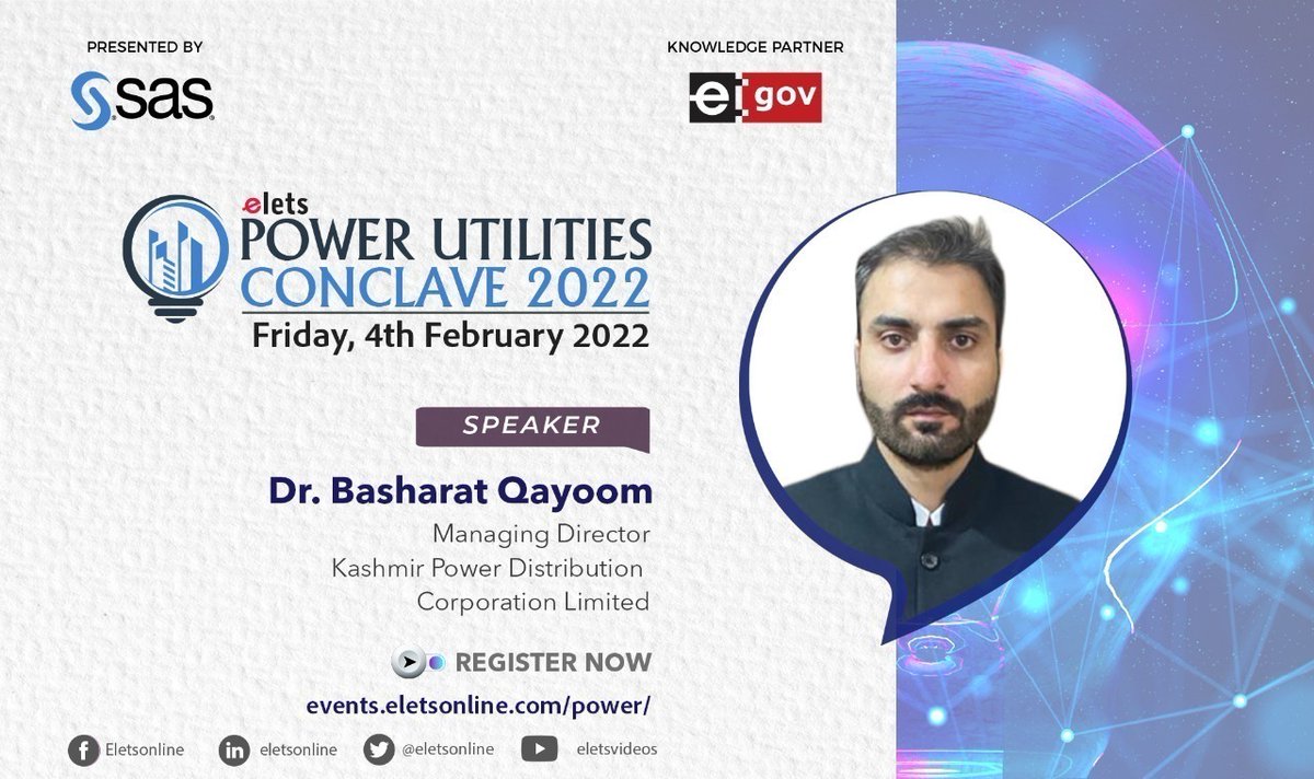 eGov Magazine (@egovonline) on Twitter photo We're delighted to welcome Dr. Basharat Qayoom, MD, <a href="/JKPDD/">JKPDD</a> at Power Utility Conclave 2022 on February 4, 2022.
To register: bit.ly/35mY3Jh
For details: bit.ly/3G5CBW5
<a href="/basharatias_dr/">Dr. Basharat. IAS</a> <a href="/SASsoftware/">SAS Software</a> #power We're delighted to welcome Dr. Basharat Qayoom, MD, <a href="/JKPDD/">JKPDD</a> at Power Utility Conclave 2022 on February 4, 2022.
To register: bit.ly/35mY3Jh
For details: bit.ly/3G5CBW5
<a href="/basharatias_dr/">Dr. Basharat. IAS</a> <a href="/SASsoftware/">SAS Software</a> #power