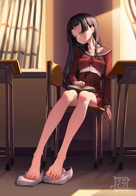 お眠り文学少女
裸足で上履きふみふみ……良いと思いません?

#オリジナルイラスト 