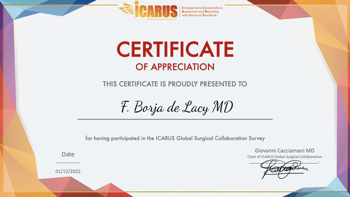 F. Borja de Lacy, MD, PhD (@borjadelacy) on Twitter photo 🚨Thrilled to be involved in the <a href="/ICARUS_collab/">ICARUS Global Surgical Collaboration Project</a> for standardizing the assessment of #intraoperative adverse events to create a positive culture of reporting errors in #surgery & #anesthesiology
<a href="/Some4SurgeryIT1/">@Some4SurgeryITeam</a> <a href="/me4_so/">SoMe4Surgery</a> 🚨Thrilled to be involved in the <a href="/ICARUS_collab/">ICARUS Global Surgical Collaboration Project</a> for standardizing the assessment of #intraoperative adverse events to create a positive culture of reporting errors in #surgery & #anesthesiology
<a href="/Some4SurgeryIT1/">@Some4SurgeryITeam</a> <a href="/me4_so/">SoMe4Surgery</a>