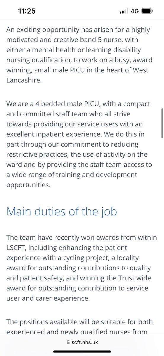 Still time to apply to work on our award winning male PICU! Applications in by the 2nd Feb!!! lscft.nhs.uk/current-vacanc…