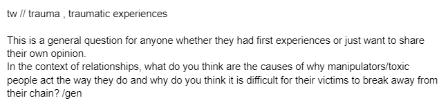 SoIAmore's tweet photo. tw // trauma , traumatic experiences

This is a general question for anyone whether they had first experiences or just want to share their own opinion. https://t.co/2IqaS4awnb