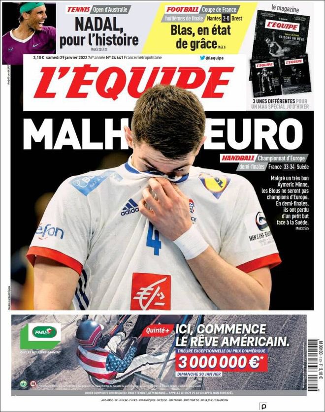 El diario francés @lequipe, una vez más a la altura de las circunstancias, muestra el apoyo a su selección tras la DERROTA de Francia 🇫🇷. Igualito que aquí… 😅