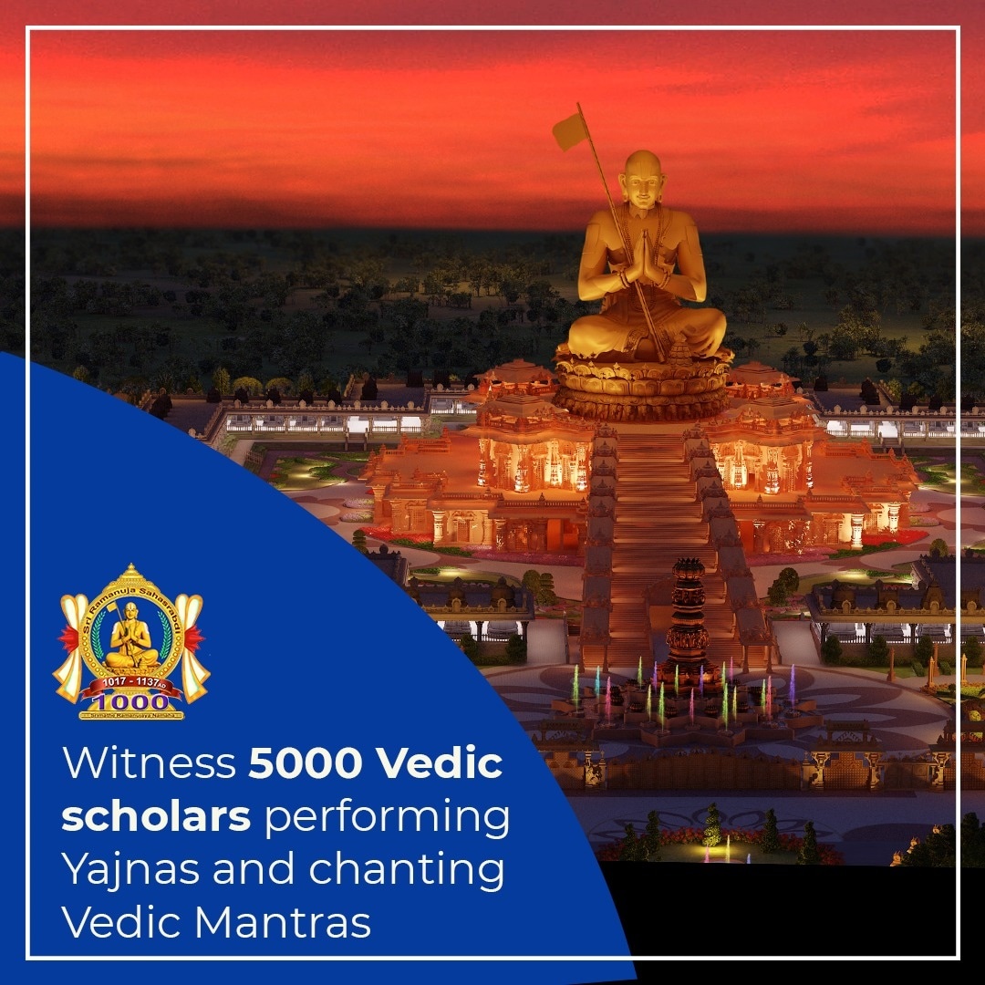 StatueEquality's tweet photo. Witness 5000 Vedic scholars performing Yajnas and chanting Vedic Mantras at the inauguration of the world's largest metallic sitting statue.
Stay with us for the scheduled unveiling of #StatueofEquality on 5th Feb 2022
#equalrights #incredibletemples #templesofindia https://t.co/hDsgBw7rfs