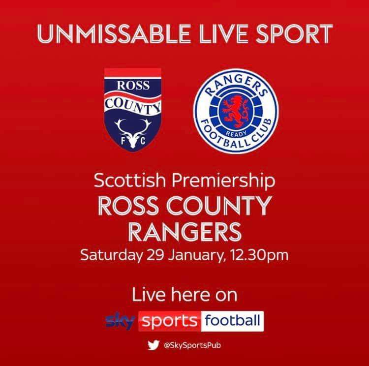 Saturday 1230hrs #theFootball ⚽️ @spfl 🏴󠁧󠁢󠁳󠁣󠁴󠁿🏆score prediction @RossCounty 1 @RangersFC 3 #NowWatching live on @ScotlandSky 📺 #ROSRAN