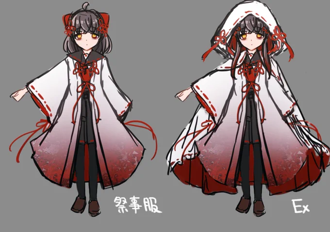 セーラー×巫女服×白無垢色々な衣装差分ラフ考えるの楽しかった!!かなり気に入ったので、今後キャラ付けも含めて色々と描いて行きたい 