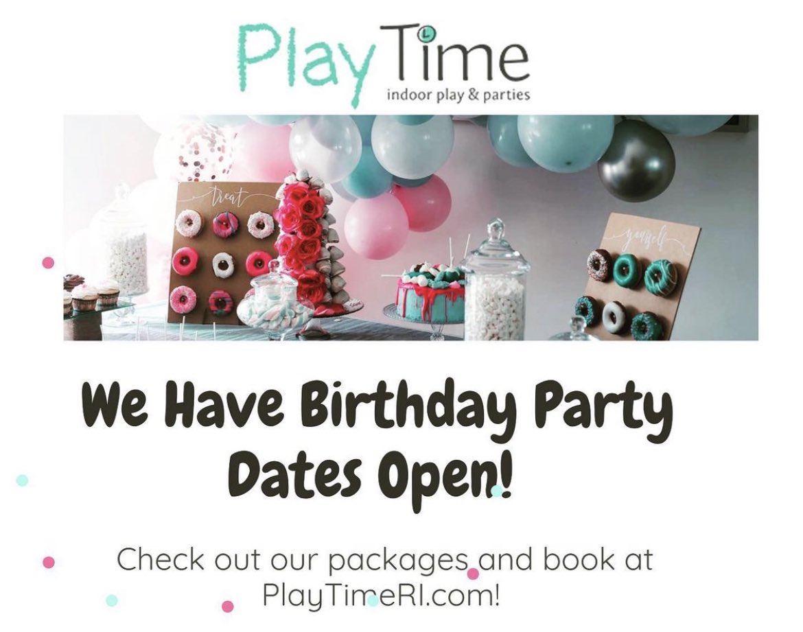 Is your little one having a birthday? We have three packages to choose from and great add- ons including balloon arches, character visits and donut walls! Check us out at playtimeri.com 🍩 👸🏻 🎈