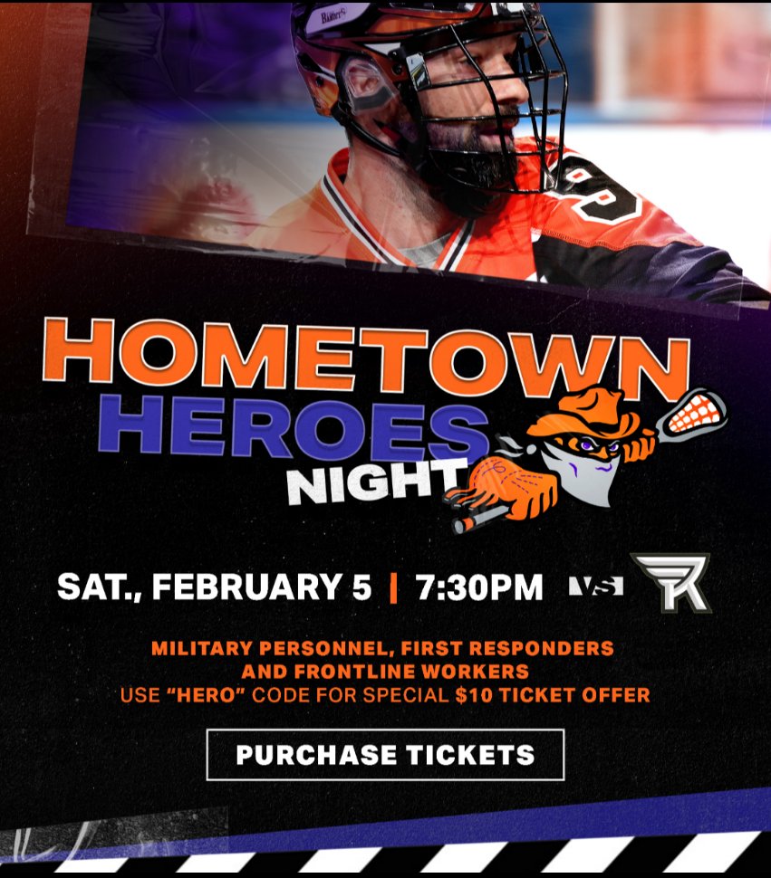 The Buffalo Bandits have set up a 1st Responders, military, frontline workers appreciation night for Saturday Feb 5th offering a $10 ticket price. Use code, "HERO" when purchasing tix online.