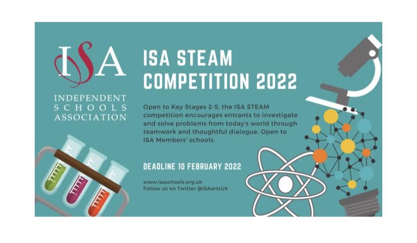 All our budding #scientists out there, a steam #competition, deadline 10th #February.  Go on the website for more details, open to all ISA member school’s including <a href="/SackvilleKent/">Sackville School</a> #independentschoolassociation #alphaschools <a href="/Alpha_Schools/">Alpha Schools</a>