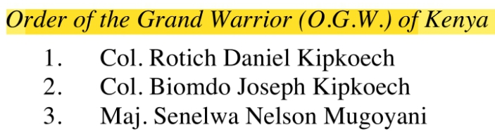 Physicistbwana's tweet photo. Thanks to H.E President Uhuru Kenyatta, C.G.H, @StateHouseKenya for conferring the award and honour of, Order of Grand Warrior (O.G.W) of Kenya to my DAD, MR. KEPHER BWANA OMWENGA. ''In recognition of distinguished and outstanding services rendered to the Nation.'' ASANTE SANA.👏 https://t.co/xV8tYX0Som