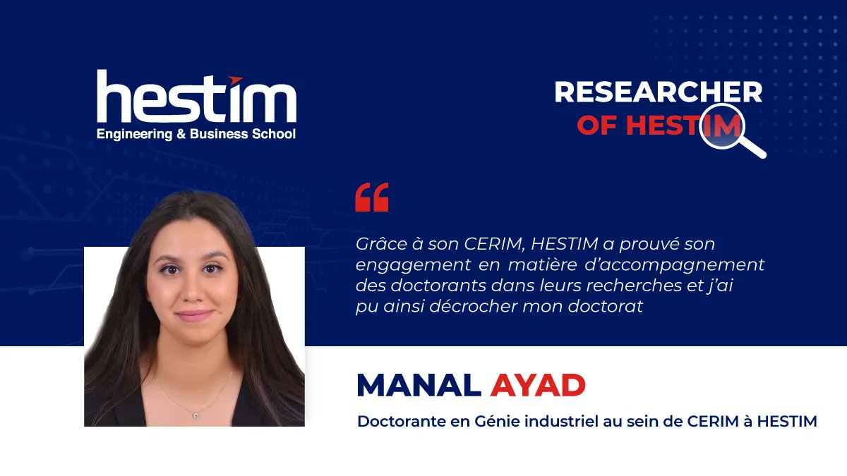 HESTIMofficiel's tweet photo. Témoignage de Manal Ayad - Doctorante en génie industriel
#recherche #ingénierie #industrielle #HESTIM #doctorat #CERIM #accompagnement https://t.co/BnezwVljUb