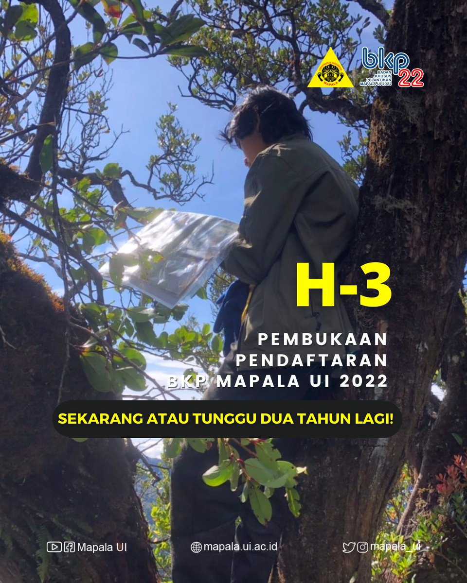 mapala_ui's tweet photo. Malam, Sobat Alam! Reminder nih buat kamu yang tertarik jadi bagian dari Mapala UI!
#BKPMAPALAUI2022 #MapalaUI #UniversitasIndonesia https://t.co/K6E1WZX6RA