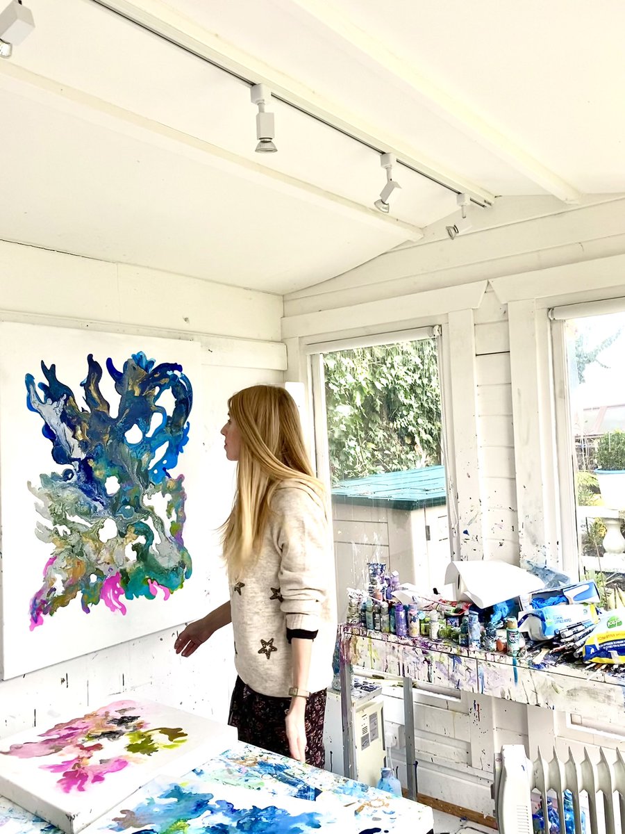 CorinneNatel's tweet photo. #saturdaystudio working lots to create new #colourpop collection for @AAFLondon #battersea spring with @Art8star stand F3! This one is actually supposed to be landscape but seems to be working well portrait too! 💙💗🌟
#fluidartwork #weekendvibes #fluidart #fluidpainting https://t.co/JtcEWqzENZ
