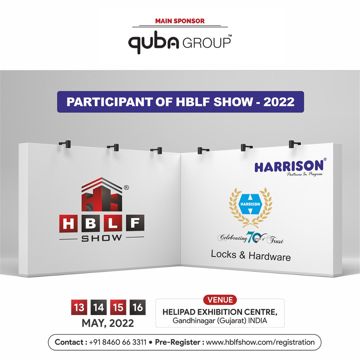 HBLFShow's tweet photo. It is pleasure to announce #HarrisonLocks as participant at the upcoming India’s Largest Architectural and Interior Products HBLF Show Exhibition at Helipad Exhibition Centre, Gandhinagar (Gujarat) on 13th – 16th May, 2022
#Harrison #HarrisonIndia #HarrisonDelhi #HarrisonHardware https://t.co/sz3PdZrY7O
