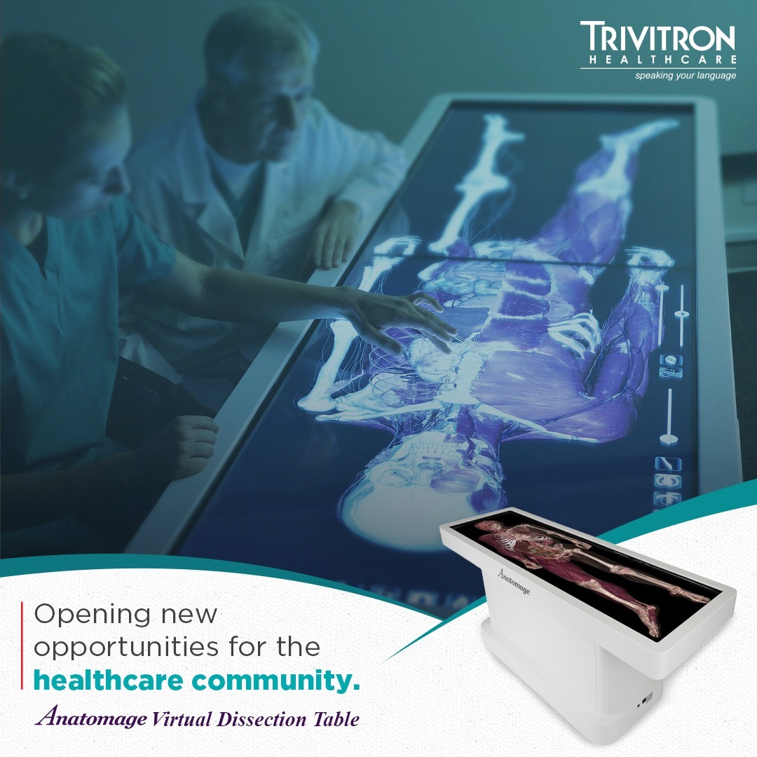 TrivitronIndia's tweet photo. Anatomage, a technically advanced virtual dissection table with a life-sized display of photorealistic anatomical structures opens up new possibilities for anatomy education, surgical case review, patient consultation &amp; medical research. 

#WeAreTrivitron #VirtualDissectionTable https://t.co/PHCREXrWor