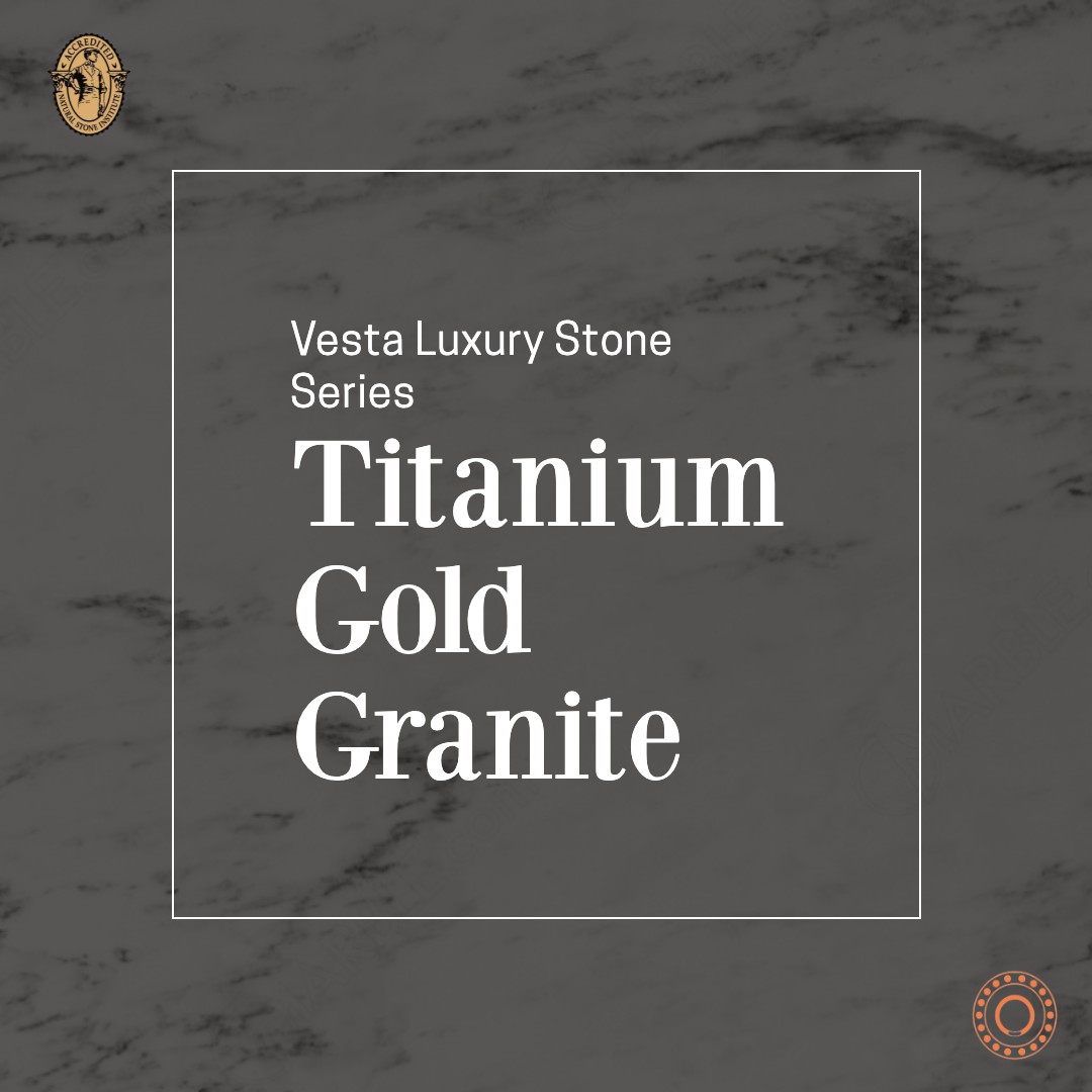 Vicky showcases a stunning new slab of Titanium Gold granite - a material that visually demonstrates beautiful momentum. This natural stone dynamically shows cream/beige, gold, grey and black working together for an undeniably elegant look.