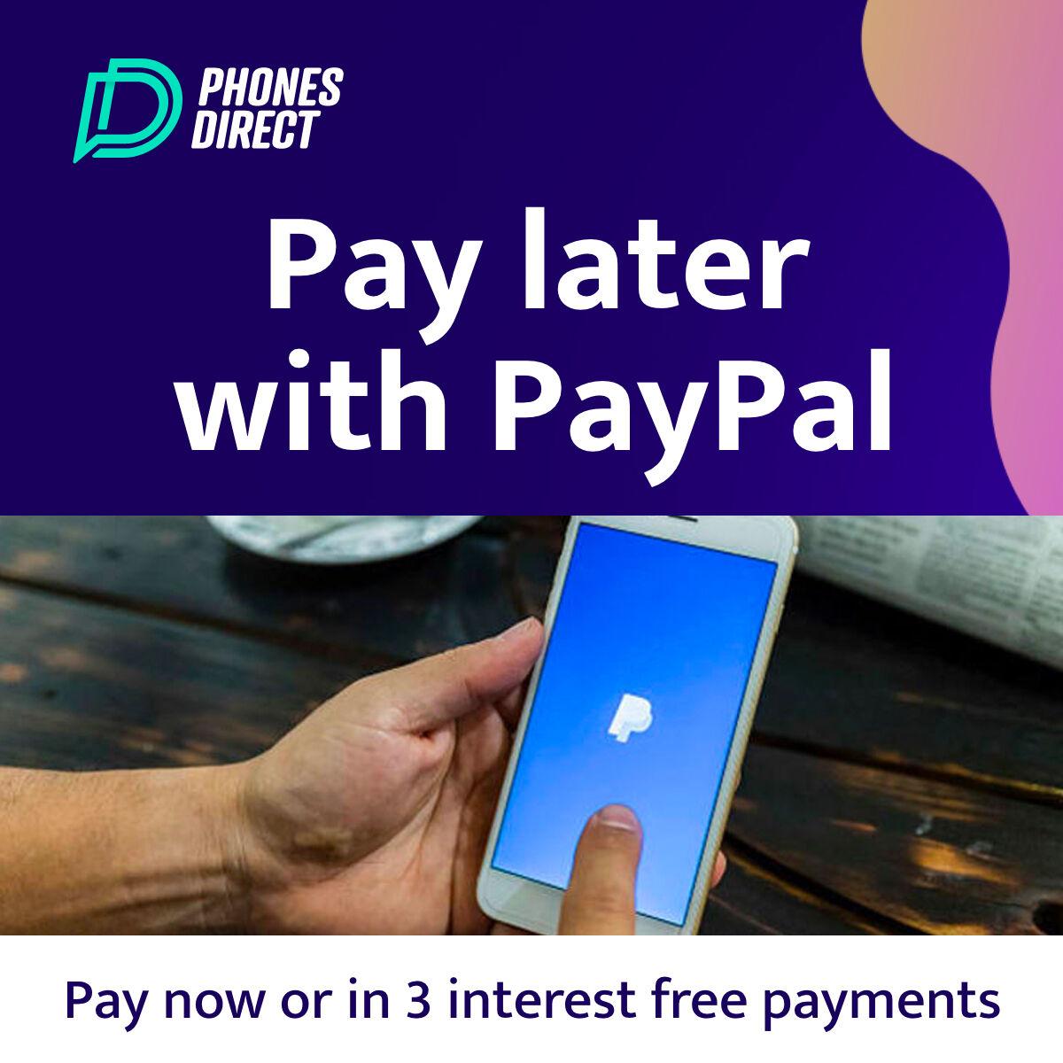 PhonesDirect_UK's tweet photo. ✔ Check out with PayPal
✔ Choose "Pay in 3" and complete your purchase.
✔ Make the first payment now, the rest in two payments every month on the same date. https://t.co/y3ID9gM3jb