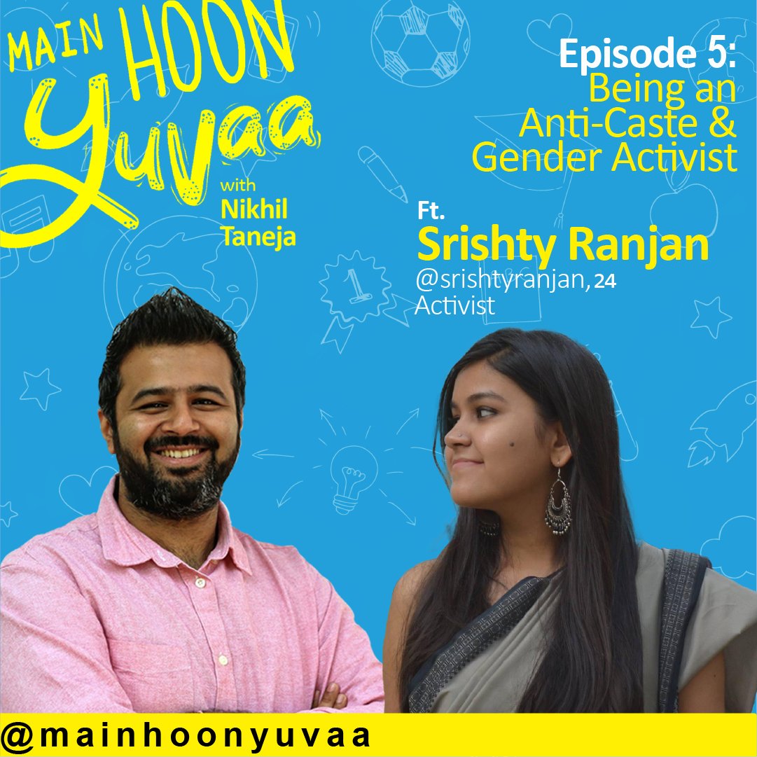 weareyuvaa's tweet photo. EP. 5 OUT NOW!  @SrishtyRanjan, a Gen Z anti-caste &amp; gender activist, dissects the numerous overarching and personal consequences of identifying online as a Dalit.
Listen to her on the latest episode of #MainHoonYuvaa with @tanejamainhoon https://t.co/PZRaL79qOb
