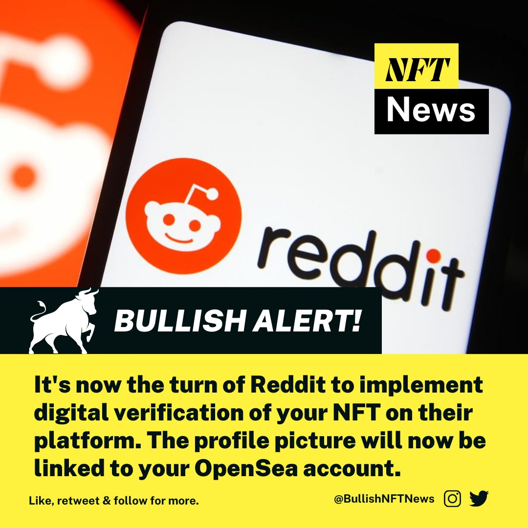 [#NFT] It's now the turn of Reddit to implement digital verification of your NFT on their platform. The profile picture will now be linked to your OpenSea account.

Source: buff.ly/3AA3zny

#NFTdrop #NFTartist #NFTProject #nftcollectors #NFTCommmunity