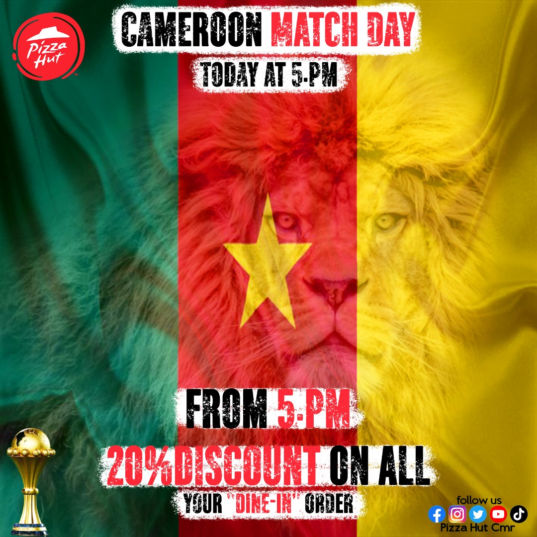 pizzahutcmr's tweet photo. Match Day !!!!
Let's Roar again!!! 🦁 Spirit
#PizzaHutCmr 
#ForTheLoveOfPizza https://t.co/b1k2FjUhsA