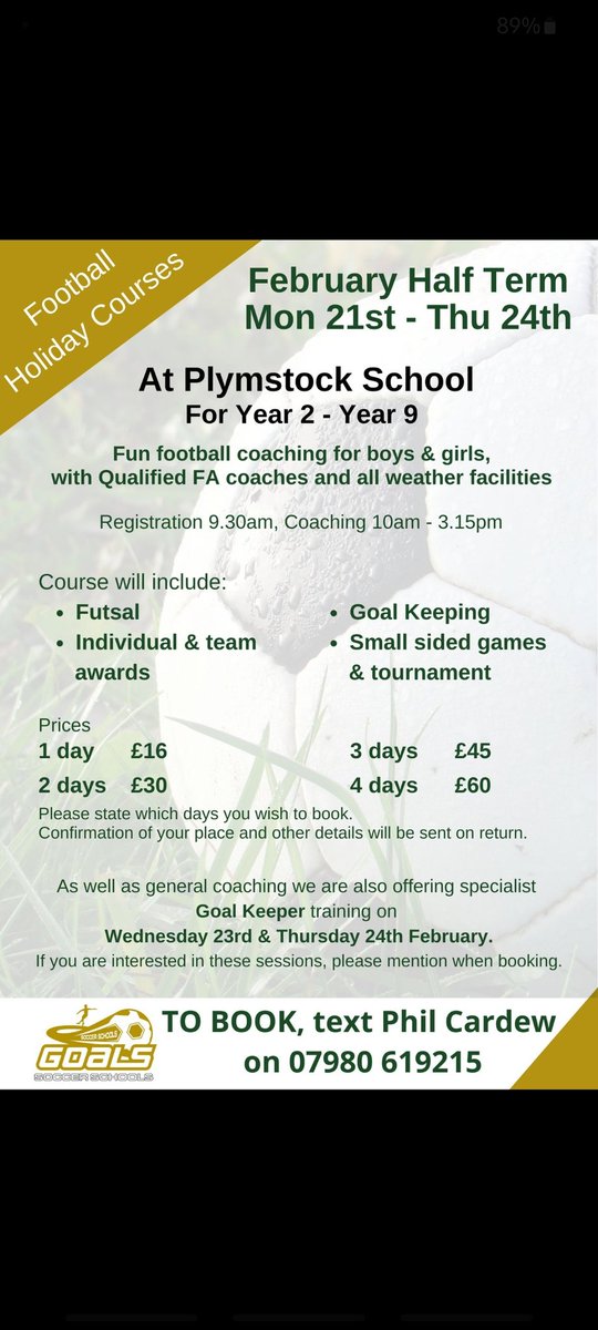 Half term coaching at Plymstock School. Great coaches and experience for children of all ages ⚽️⚽️