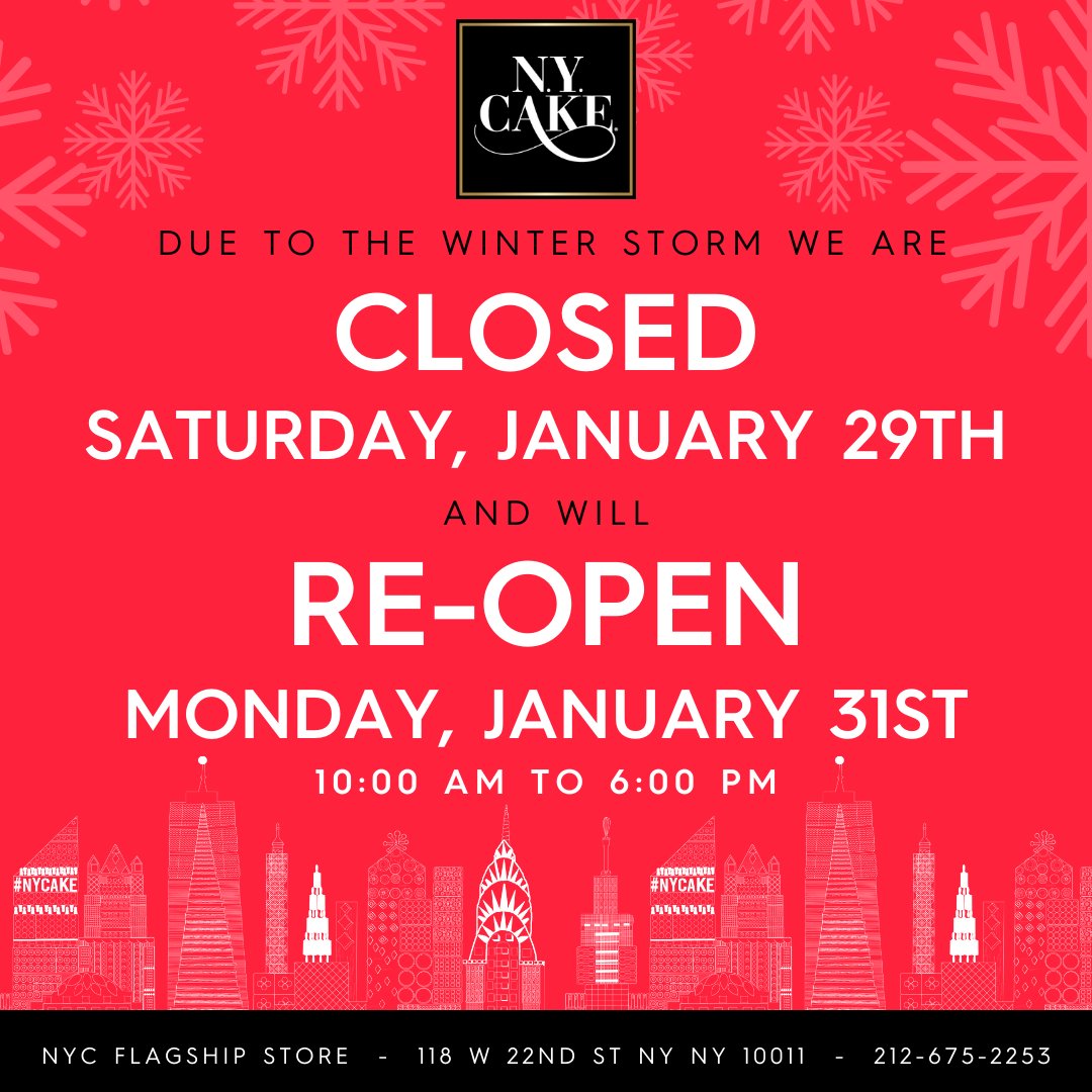 🚨 Due to the winter storm 🌨️, the NYC Flagship Store is CLOSED today, 01/29 and will re-open Monday 01/31. Stay safe &amp; warm everyone!