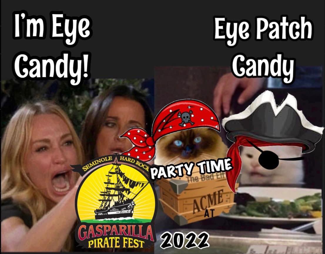 prod63's tweet photo. It’s Party Time! 
Show us your pirate pics! 
Gasparilla 2022 Tampa Florida 
#smudgeandacmecat #thebadelf #acmecat #2drunkbroads #Gasparilla2022 #gasparillatampa #gasparilla #tampa #pirateslife #pirates https://t.co/AZcZhTbLuc