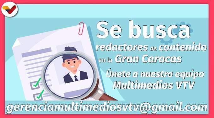 VTVcanal8's tweet photo. #EMPLEO💻| Buscamos gente como tú, con habilidades para la redacción y creación de contenidos web. 

#30Ene https://t.co/ERTTupD6Di