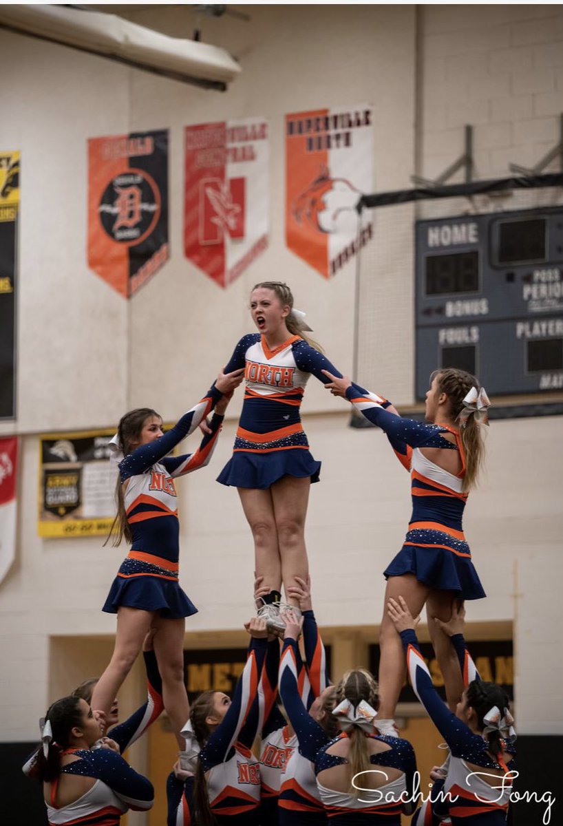 NNHSCheer's tweet photo. 🚨SECTIONALS DAY!!🚨 

NNHS takes the mat at 2:08pm at Peoria High School! Come support your Huskie Cheer Team! 💙🧡 Be loud for the orange &amp; blue! https://t.co/BsqzvMmzxR