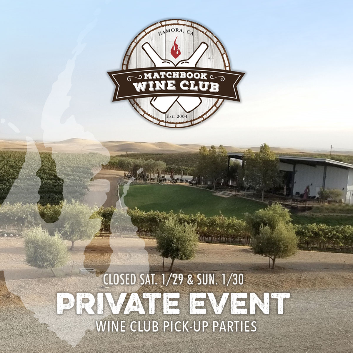 MatchbookWines's tweet photo. Our tasting room will be closed this weekend, Saturday 1/29 and Sunday 1/30 for our Matchbook Wine Club pick-up parties. We will look forward to your visit on another day! 

#matchbookwines https://t.co/Mqi8fXgjBJ