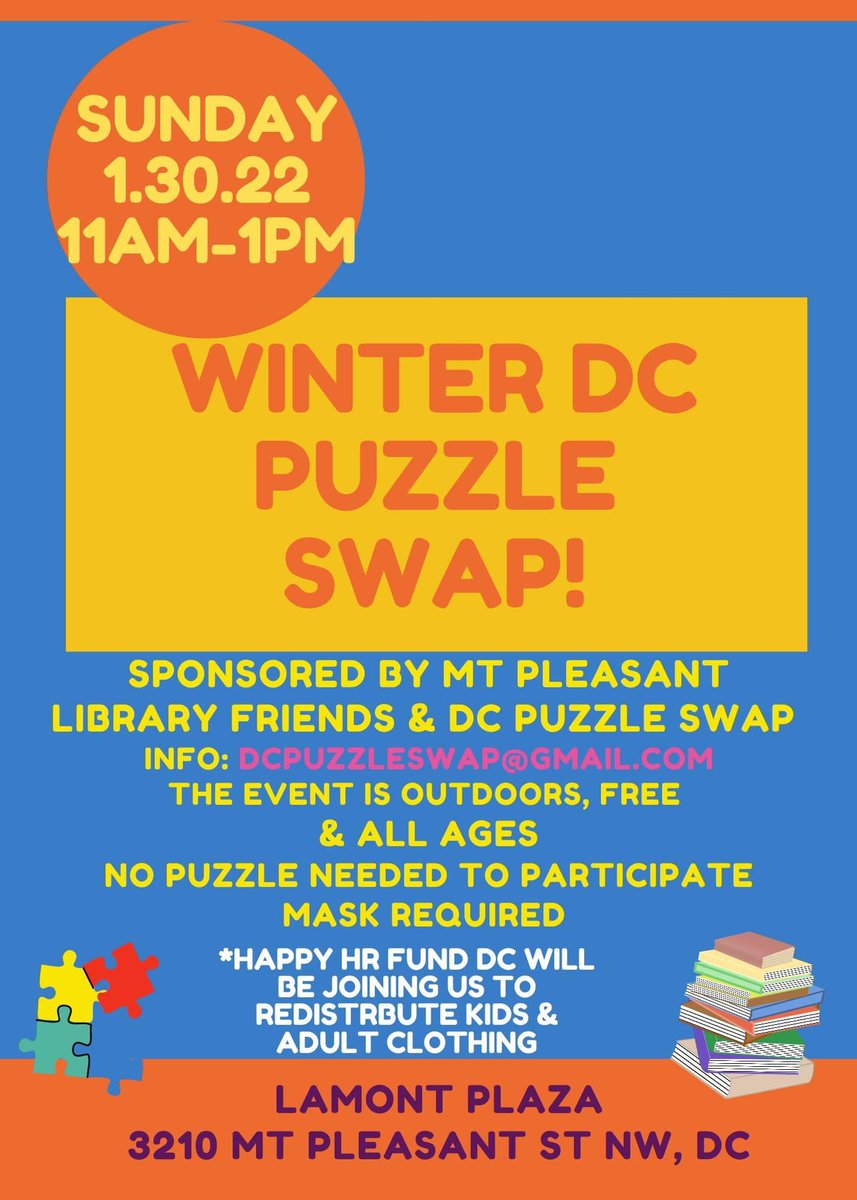 In December 2018 we awarded a grant to the AWESOME DC Puzzle Swap group. On Sunday 1/30, 11am-1pm at Lamont Plaza, join your fellow puzzlers, share a puzzle you've been wanting to get off your hands, and pick up a new challenge: facebook.com/events/3922569…!