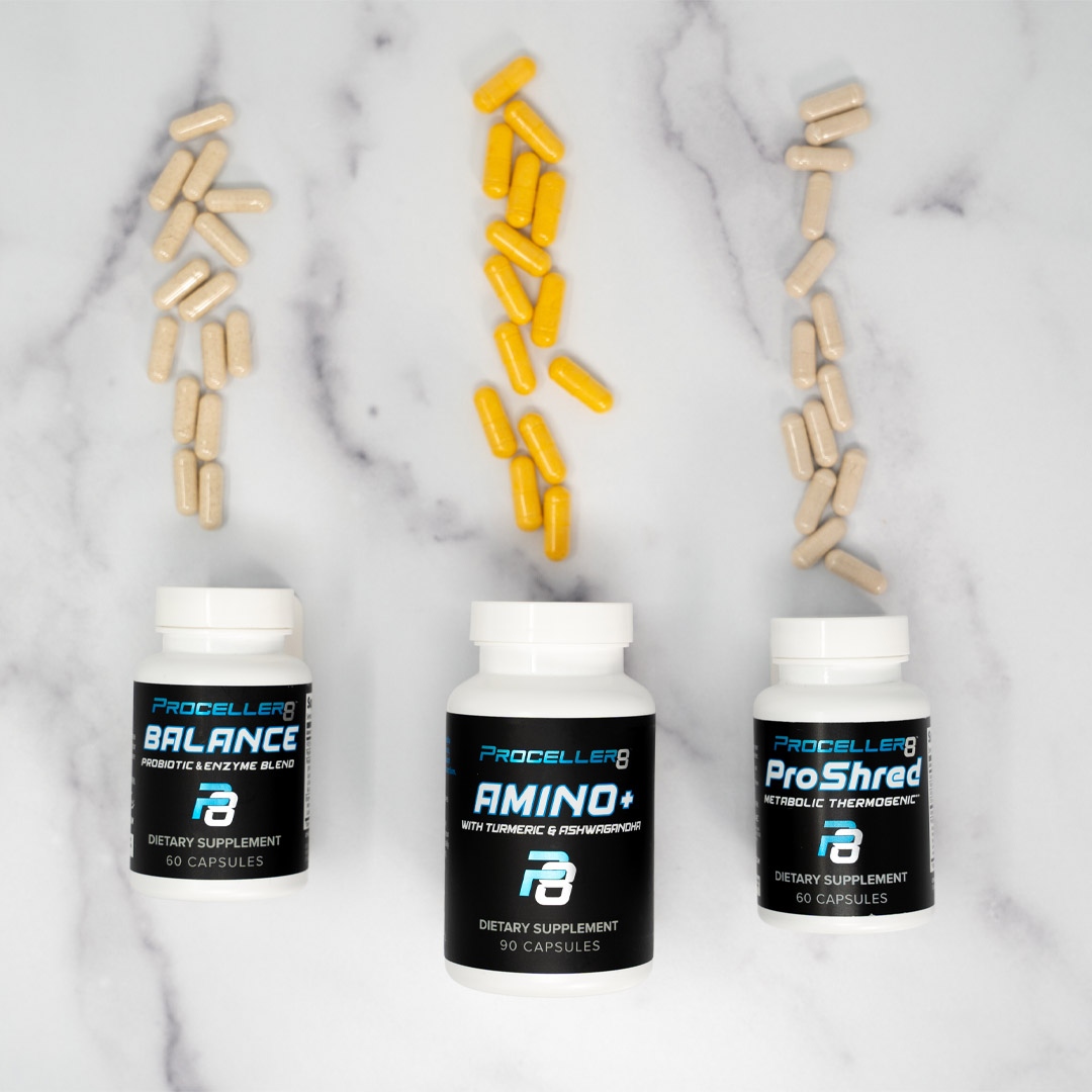 This trio will make tackling your new year's resolutions a walk (or run) in the park! Boost your metabolism, build muscle, and balance your gut health when you add these three to cart. Link in bio to shop now. #Proceller8 #P8 #Expect2Win bit.ly/ShopAllP8