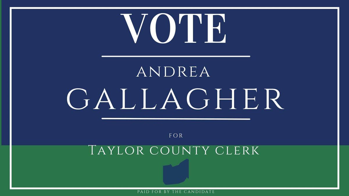 agallagher73's tweet image. I am excited to announce my candidacy for Taylor County Clerk!

I have worked at the Courthouse for over 5 years and have enjoyed serving the community as a deputy assessor.  I'm looking forward to this opportunity to be a bigger part of this ever-growing and improving community.