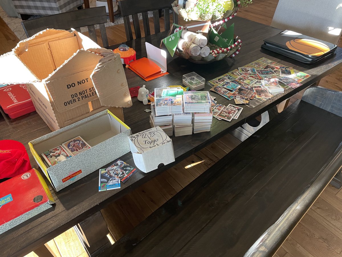 lhillyer's tweet photo. Grandma found my baseball card collection. Porter’s new favorite activity. https://t.co/vPB65d4tlR