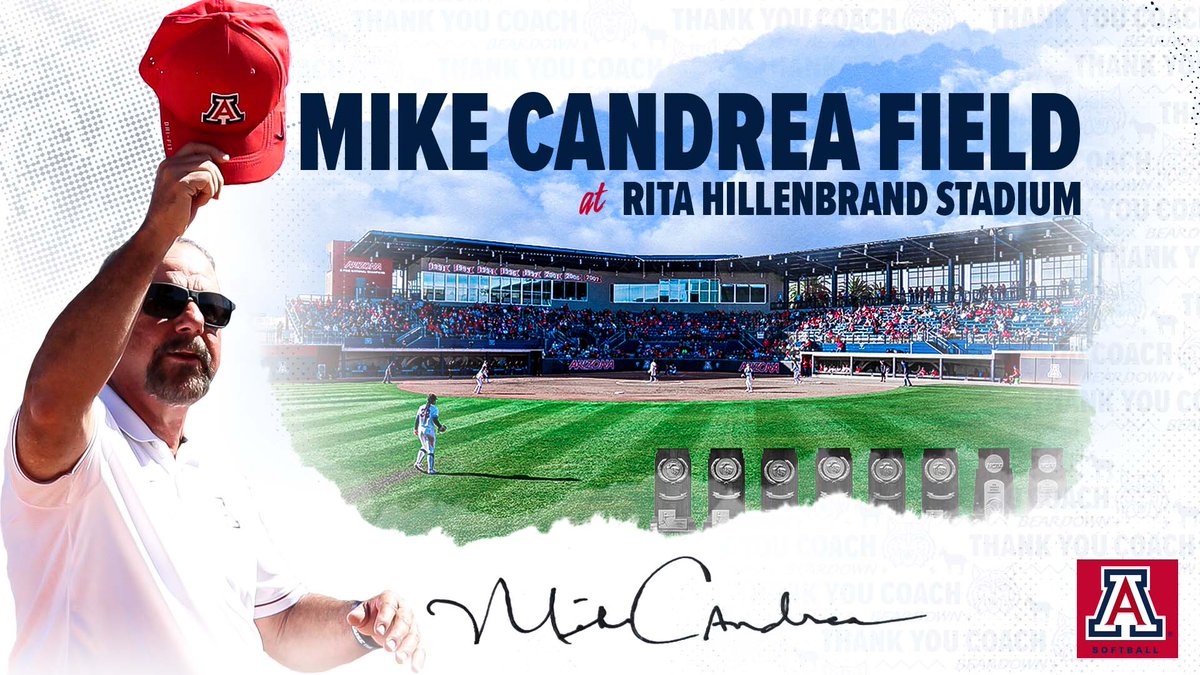 It's official!

It's our honor to announce the naming of 𝐌𝐢𝐤𝐞 𝐂𝐚𝐧𝐝𝐫𝐞𝐚 𝐅𝐢𝐞𝐥𝐝 at Rita Hillenbrand Memorial Stadium!

#BearDown | <a href="/ArizonaSoftball/">Arizona Softball</a>