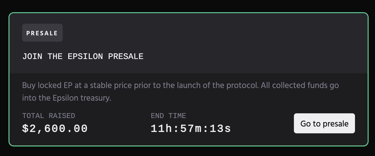 EpsilonDAO's tweet image. The Epsilon Devnet Presale is now live! 

Join here: project-epsilon.vercel.app