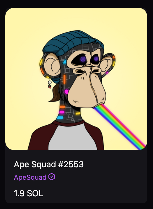 PixelRainbowNFT's tweet photo. MORE snipes... the beanie is rare AF... know your rares @SolApe_squad fam!  These traits are all signature #apesquad pfp goodness. Remember to envision them in 3D...because the devs already have...  *wink alpha. 
#SolanaNFTs #solnft #soldout https://t.co/YTWPL4XRSW